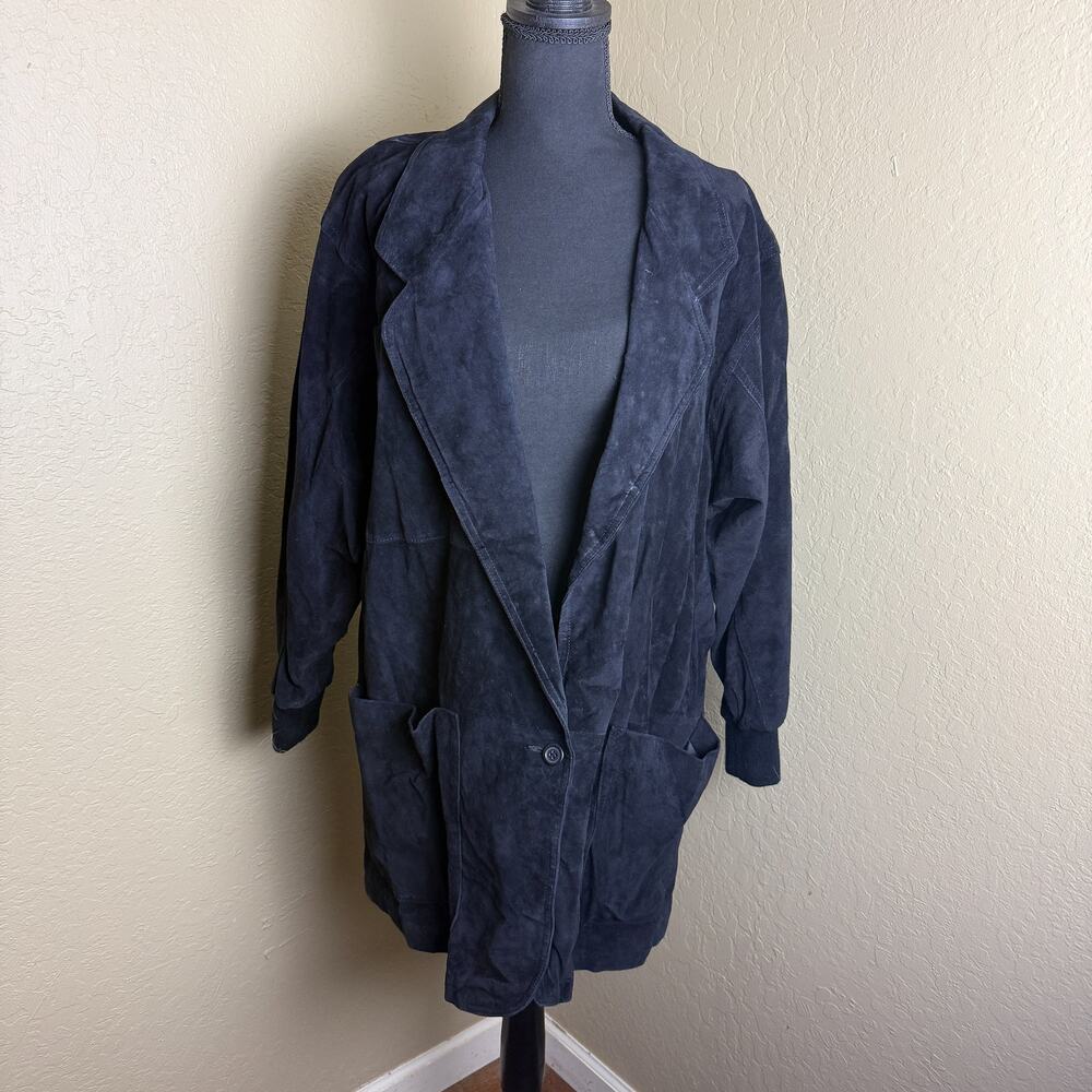 Adam Douglass Neiman Marcus Black Suede Leather Blazer Jacket Women’s L Korea